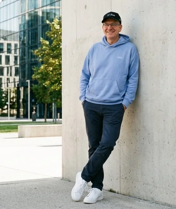 Alexander Posselt, KI-Trainer und Dozent für Online-Marketing, vor einem Bürogebäude